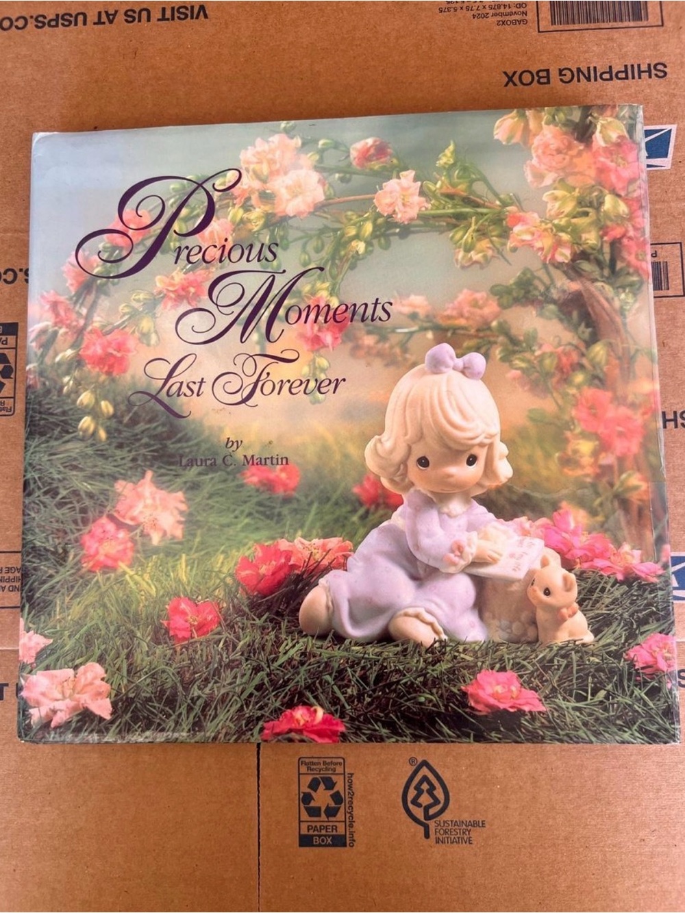 Precious Moments Decorative Book with Pastel Pink Figurine and Floral Art